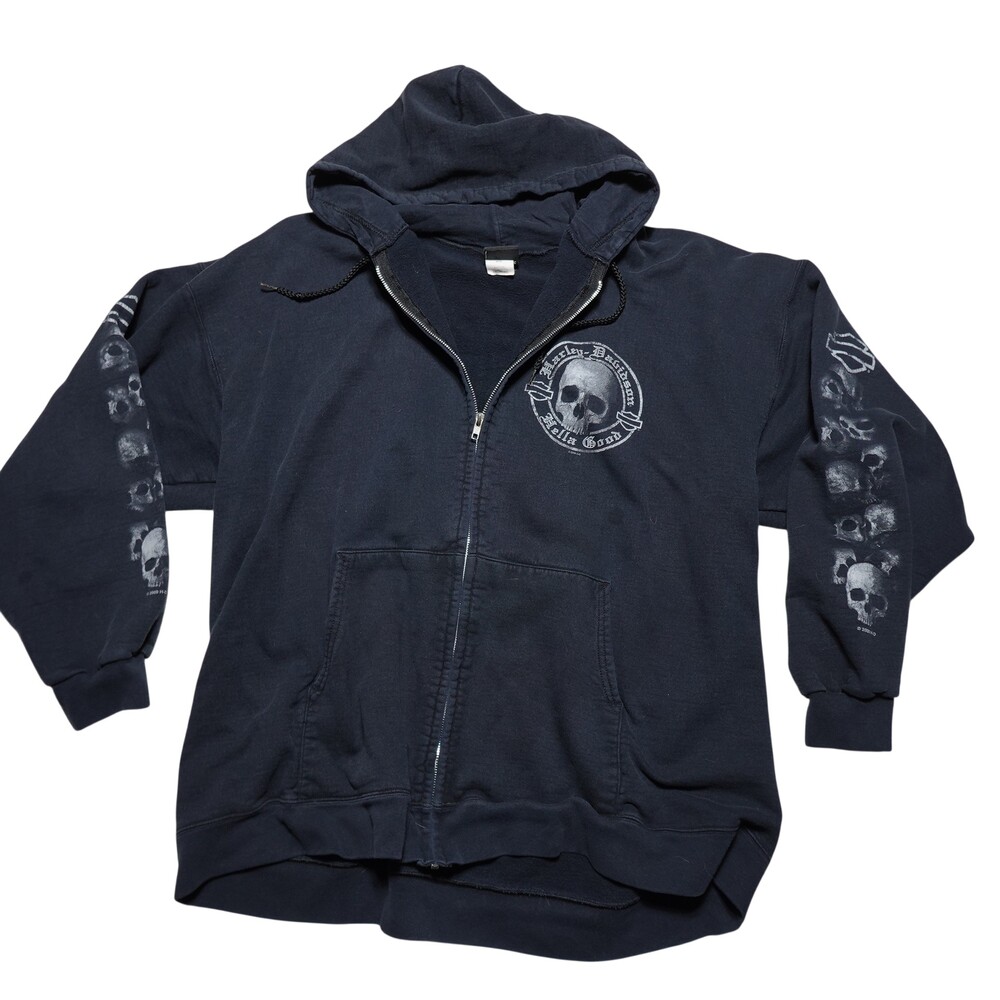 Harley-Davidson Hoodie Sweatshirt Mens 2XL Black Full Zip Skull Graphic Dealer